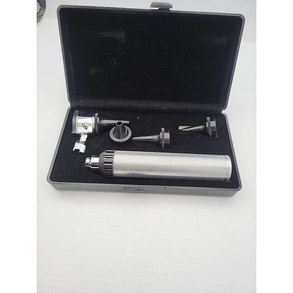 Stainless Steel Metal Otoscope Set w Parts and Box Case Medical‎ Equipment